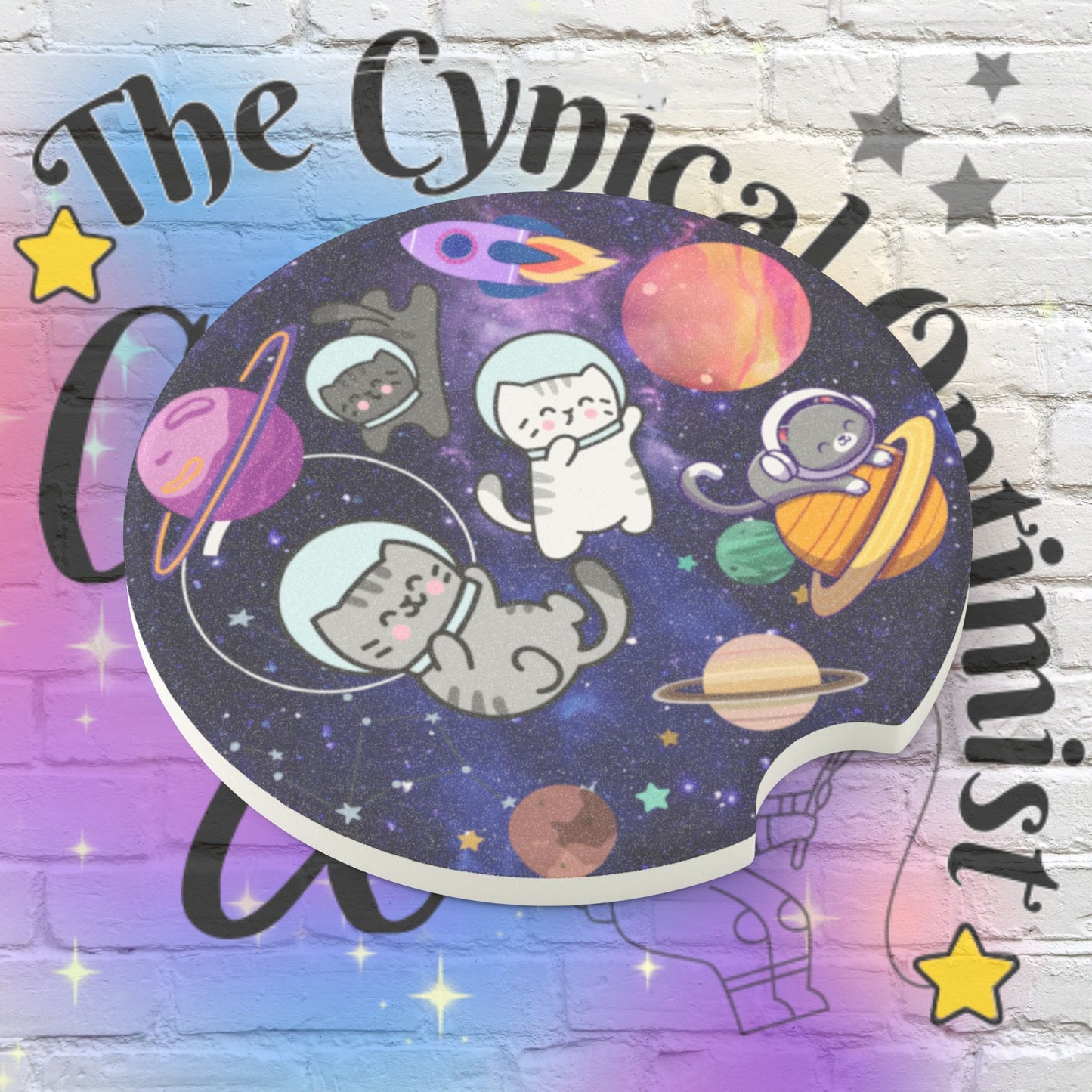 Cat Astronauts Car Coaster | Absorbent Soapstone Set | Space Gift