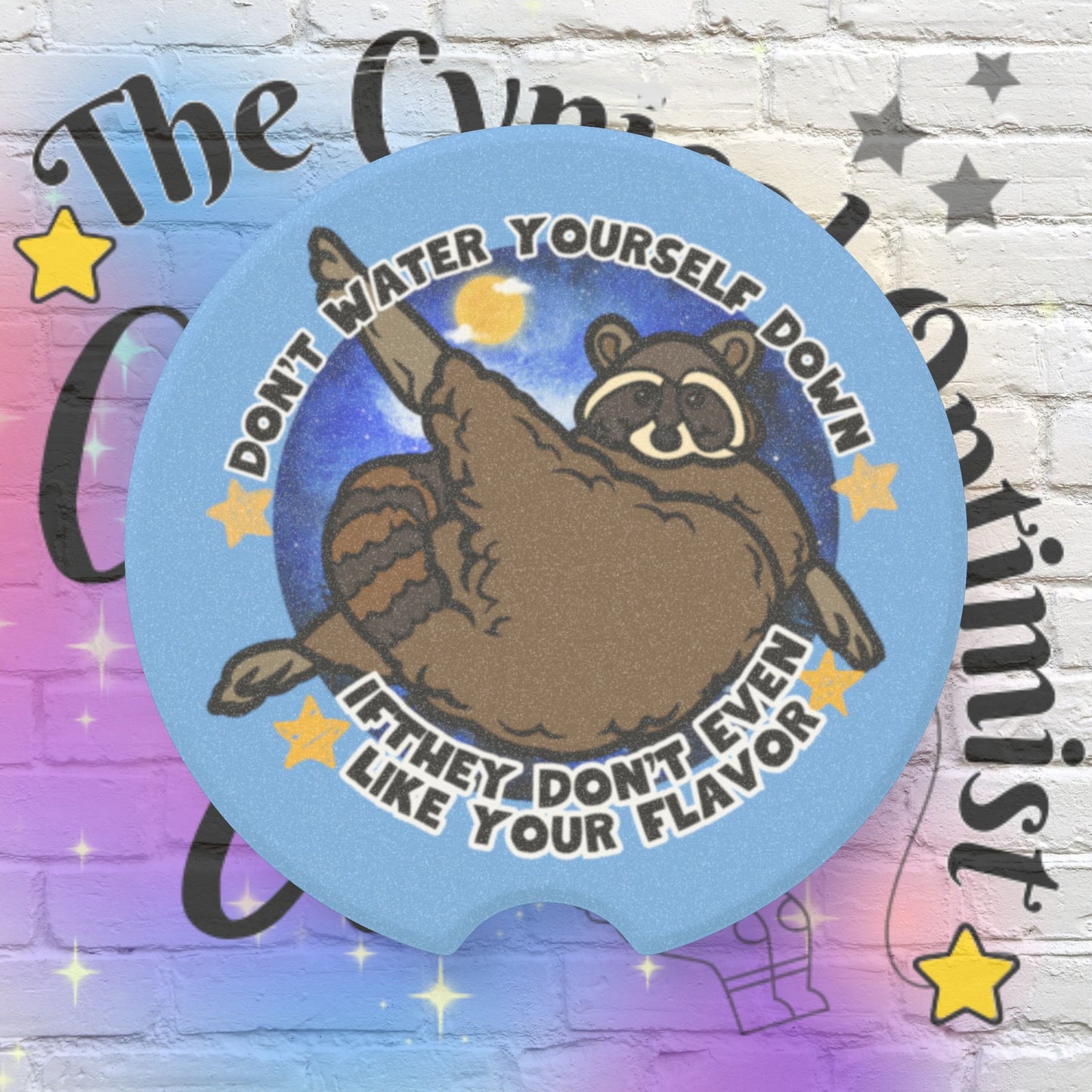 Playful Raccoon Car Coaster | Empowering Quote | Absorbent Set