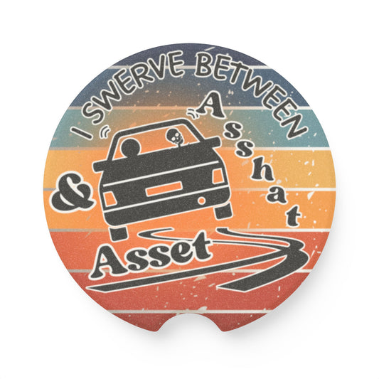 Absorbent Car Coasters - Skeleton Graphic with Colorful Stripes & Funny Quote (Set of 2)