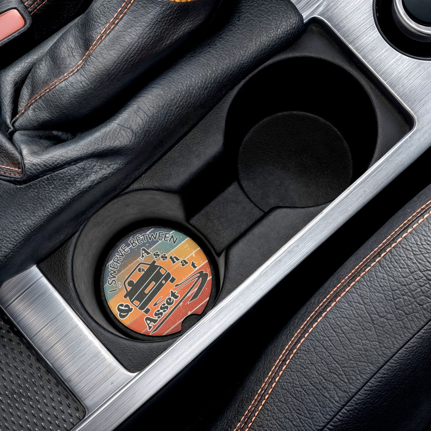 Absorbent Car Coasters - Skeleton Graphic with Colorful Stripes & Funny Quote (Set of 2)