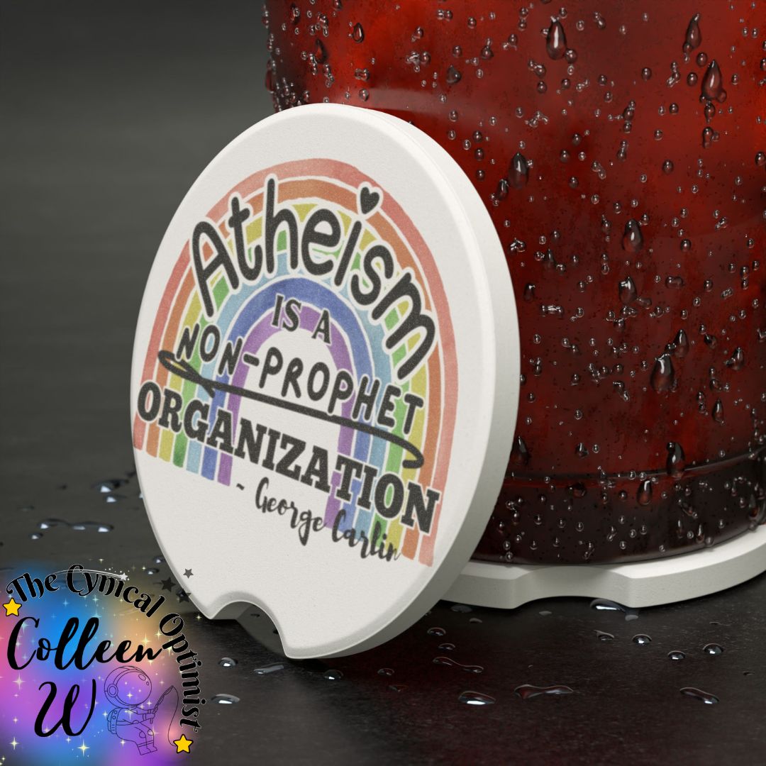 George Carlin Atheism Car Coaster | Funny Quote Soapstone Cup Holder Gift