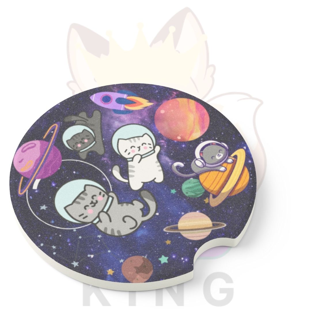 Cat Astronauts Car Coaster | Absorbent Soapstone Set | Space Gift