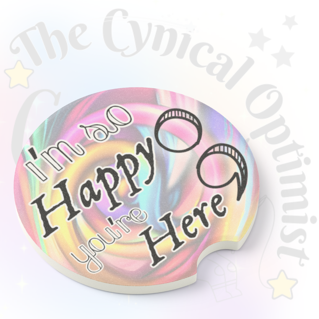 Car Coaster Set, Absorbent Cup Holder Coasters, Swirly Pastel Design, Survivor | I'm So Happy You're Here Semicolon | Free Shipping