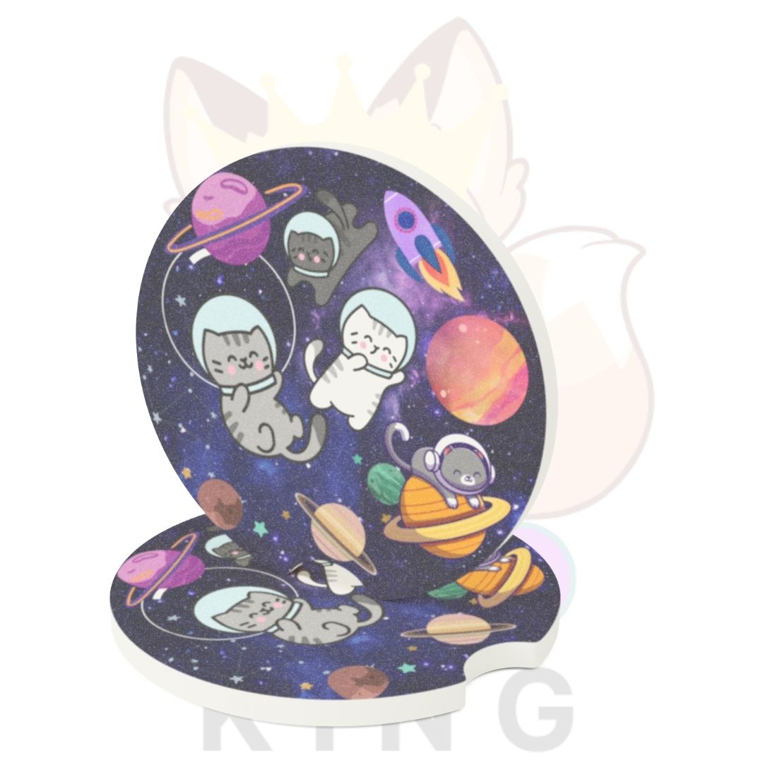 Cat Astronauts Car Coaster | Absorbent Soapstone Set | Space Gift