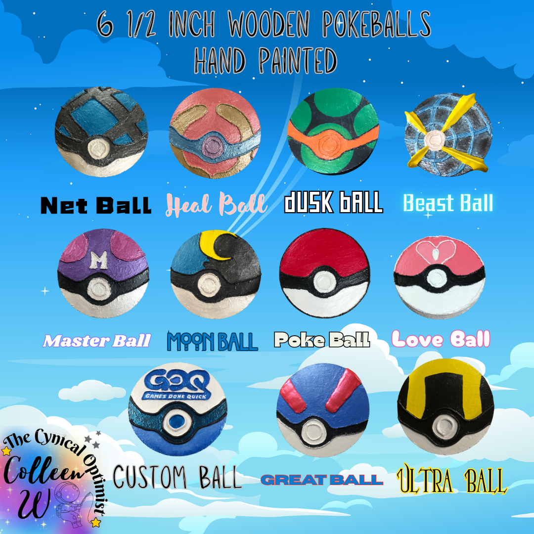 6.5" X 1" Hand Painted Wall Hanging Wooden Round Pokeball | Great Pokemon Fan Gift |