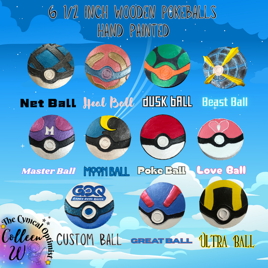 6.5" X 1" Hand Painted Wall Hanging Wooden Round Pokeball | Great Pokemon Fan Gift |