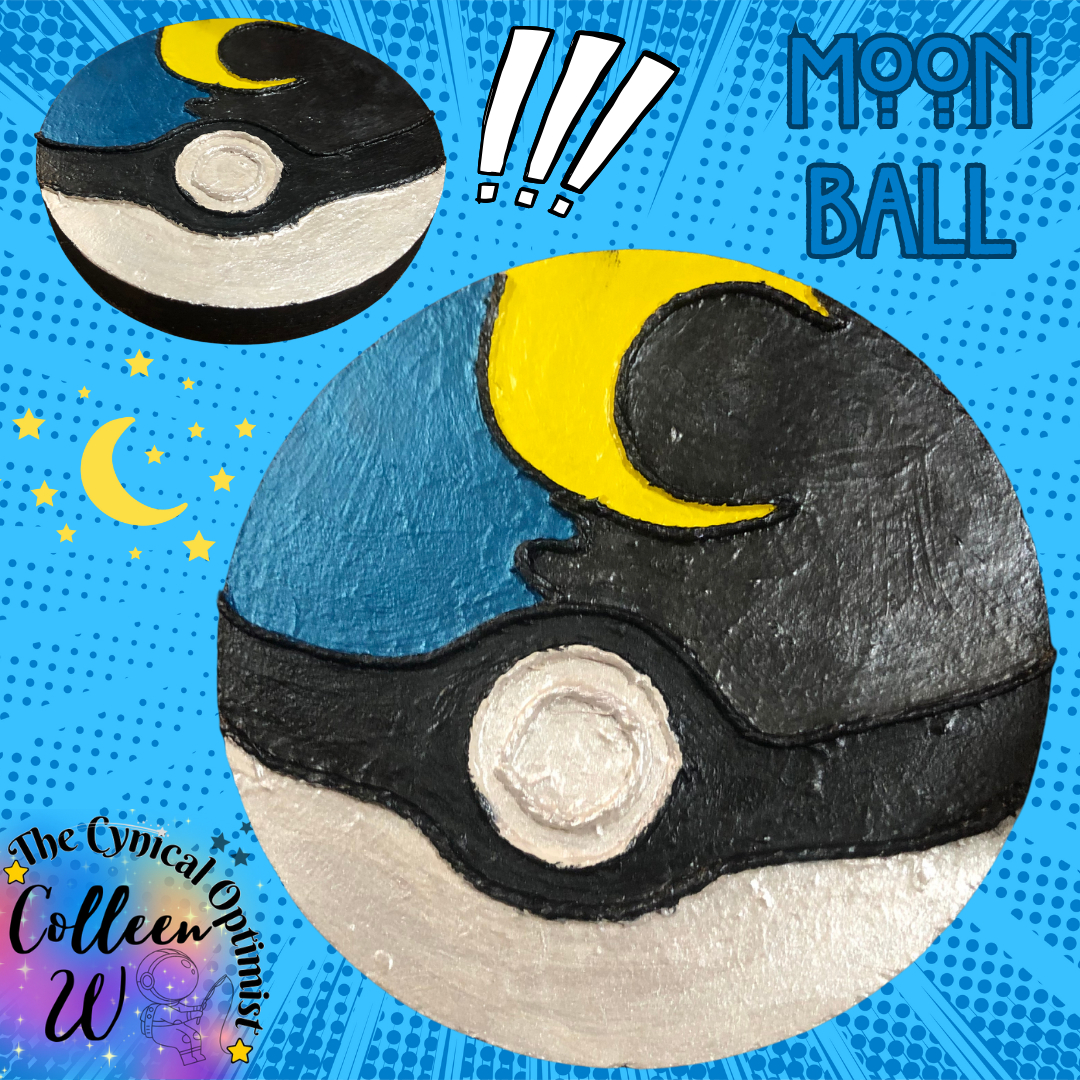 6.5" X 1" Hand Painted Wall Hanging Wooden Round Pokeball | Great Pokemon Fan Gift |